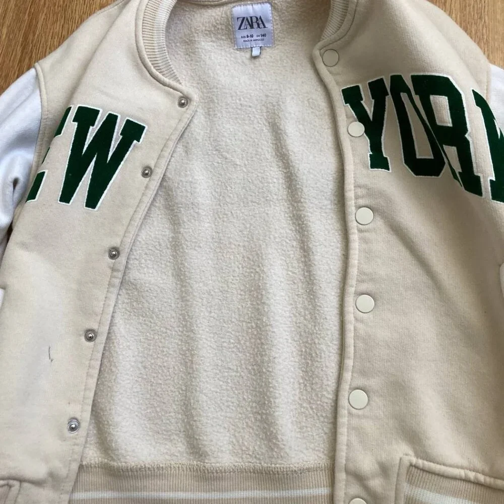 ZARA Girl’s Stylish Preppy Bomber Jacket in Off White - Size 9-10YO